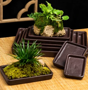 Extra-Large Rectangular Zisha Flower Pot with Base Tray - Landscaping Planter for Rockery, Water-Absorbing Stone, and Ceramic Bonsai