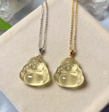 Natural Citrine Maitreya Buddha Pendant, Big Belly Buddha Necklace, Women's Clavicle Chain, Wealth-Attracting and Peace-Keeping Buddha Jade Jewelry