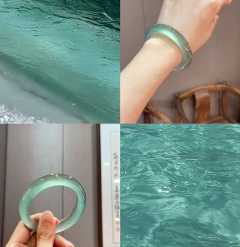 Mint Mambo Ice-Texture Jade Bracelet - Dulong Jade Alternative to Feicui and Xiuyu, Treated Jade, Water Foam Jade, Agate, and Chalcedony