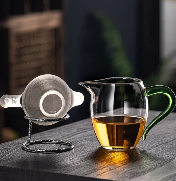 Kung Fu Tea Set for Home Use with Tea Strainer Filter Net, Tea Brewing Public Cup, Tea Distributor Set, Thickened Heat-Resistant Glass Fairness Cup