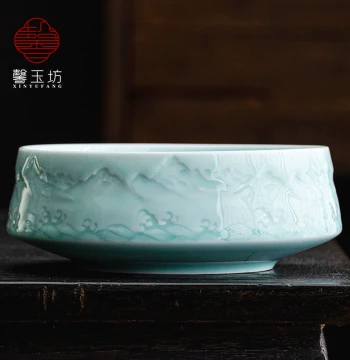 Shanhai Pink-Green Ceramic Tea Washer - Large Capacity Household Cup Washer, Gongfu Tea Cup Storage Basin, Tea Dregs Cylinder, and Waste Water Bucket