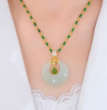 Heart of Water Drop Peace Buckle Pendant Imitation Jade Necklace for Women 2023 New Trendy Qixi Valentine's Day Gift for Girlfriend