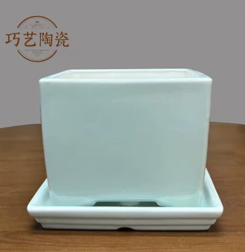Yixing Premium Purple Clay Flower Pot - Straight Mouth Square Shape with Tray Base, Minimalist Style Large Diameter High-End Ceramic Bonsai Pot