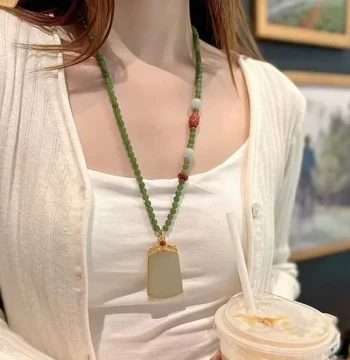 2024 New Jade Necklace for Women - Peaceful Safety Plaque Jade Pendant, Couple's Gift for Girlfriend's Birthday