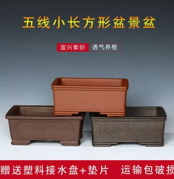 Yixing Zisha Flower Pot, Ceramic Micro Mini Rectangular Bonsai Pot for Acorus & Succulents, New Breathable Design