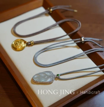 Hongjing Handmade Silver-Gray and Gray-Coffee Jade & Gold Pendant Cord - Unisex 8-Strand Necklace Rope