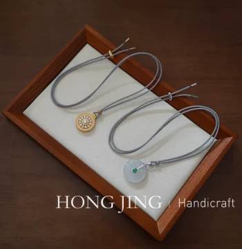 Hongjing Handmade 1.5mm Gray Sparkling Bright Thread Sweater Chain, Jade and Gold Pendant Hanging Cord, Unisex Necklace