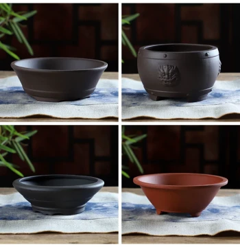 Zizaiwu Selected Zisha Clay Flower Pot, 15cm Medium Size, 4 Styles. Ideal for Green Plants and Bonsai. Premium Chinese Style