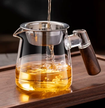 Wooden Handle Fairness Cup, Thickened Heat-Resistant Glass New Style Public Cup, Tea Divider, Tea Strainer, Tea Filter, Brewing Cup, Kung Fu Tea Set