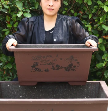 Imitation Purple Clay Rectangular Balcony Vegetable Planter, Large Diameter Landscape Bonsai Pot, Landscape Basin, Special Offer Trough-Shaped Large Flower Pot