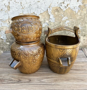 Handmade Pottery Coarse Clay Water Feature Landscape Jar - Creative Bonsai, Traditional Fish Farming Scenery, Hole-less Hydroponic Flower Pot