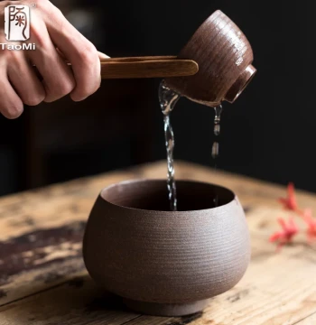 Taomi Household Coarse Pottery Small Tea Wash, Ceramic Kung Fu Tea Set, Water Rinse Cup, Tea Bowl, Brush Wash, Tea Ceremony Accessory, Cup Washer