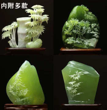 Shangpin Meige Natural Xiuyan Jade Carved Ornament - Premium Raw Stone Material Featuring Peaceful Bamboo and Landscape, Symbolizing Continuous Growth