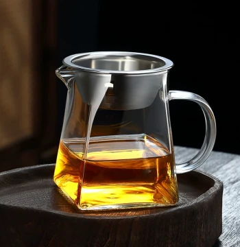 Glass Tea Set: Small and Large Fair Cups - Heat-Resistant High Borosilicate Glass Thickened Fair Cup with Tea Strainer Filter Mesh and Tea Distributor
