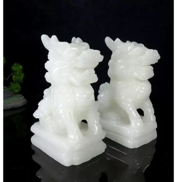 Natural Jade Qilin Ornament, Pure Hand-Carved Jade Qilin for Wealth Attraction and Home Protection, Decoration for Living Room, TV Cabinet, and Wine Cabinet