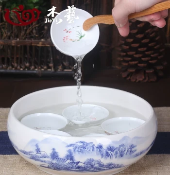 Blue and White Porcelain Large Tea Washer, Brush Washer, Water Pot, Household Kung Fu Tea Set, Ceramic Tea Cup Cleaner, Tea Cylinder, Tea Ceremony Spare Parts