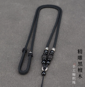 Retro Exquisitely Carved Ebony Wood Neck Pendant Cord Thick Necklace Rope Men's Pendant Rope Pixiu Jadeite Jade