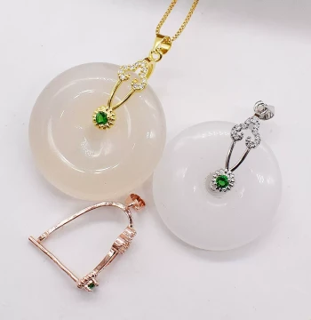 925 Silver Plated with White Gold Ping'an Buckle Pendant Clasp, Silver Clip for Jade, Emerald, and Beeswax Necklace