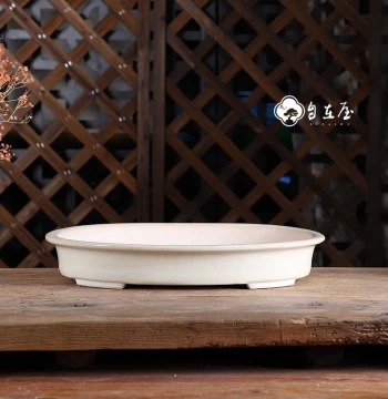 Zi Zai Wu Premium Zisha Flower Pot Handmade Glazed Pot Extra-Large Oval Pot Shallow Basin Dedicated for Green Plant Bonsai Landscaping