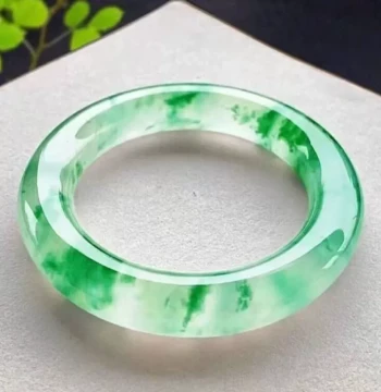 Authentic Jade Bangle High Ice Species Round Strip Floating Flower Burmese Jadeite Color Jade Bracelet for Women