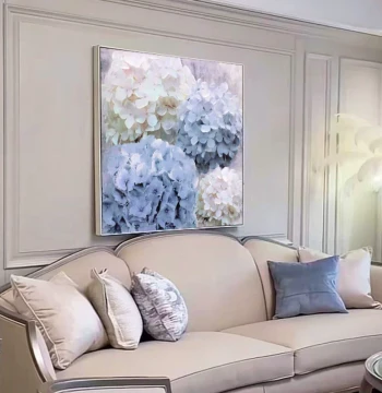 Hand-Painted Oil Painting of Hydrangeas - European & American Custom Wall Art for Living Room Entryway (Dafen Village Mural)