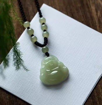 Imitation Jade Laughing Buddha Pendant: Peace Guardian for Your Zodiac Year – Unisex Necklace with Lucky Beads and Guanyin Charm