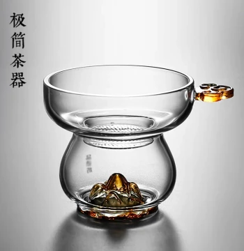 Colorful Ruyi Mountain-View Glass Fairness Cup with Tea Strainer, Filter, and Sieve – Premium Filter Accessory for Tea Sets