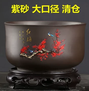 Premium Purple Clay Ceramic Coarse Pottery Breathable Bonsai Pot, Specialized for Orchids, Spider Plants, and Clivia, Large Mouth Special Offer