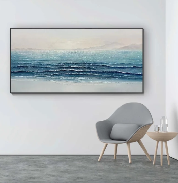 Dafen Village Hand-Painted Oil Painting - Modern Minimalist Sea Landscape Mural with 3D Texture, Horizontal Wall Art for Living Room