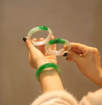 Zuixiangwu 'Banjian Series' Burmese Jadeite Bangle Women's Half-Landscape Jadeite Ice Species Jade Treated