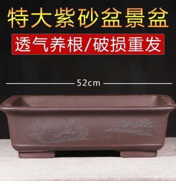 Extra-Large Rectangular Yixing Zisha Bonsai Pot for Rockery, Old Stump Banyan Trees, Balcony Vegetable Gardening; Breathable Design Promotes Root Health