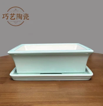 Yixing Premium Zisha Flower Pot, Large Rectangular with Tray Base, Wide Mouth Ceramic Bonsai Pot, New Chinese Style