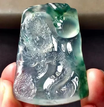 Ice-Kind Floating Flower Dragon Plaque Myanmar Jadeite Jade Pendant Jade Charm Unisex Necklace Jadeite Treated Jade Amulet Necklace