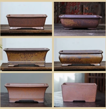 Purple Clay Rectangular Wood-Fired Handmade Bonsai Pot by Zhang Zhicheng Desktop Potted Plant Antique Style Renowned Pot Trough Pot