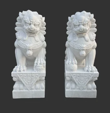 Han White Marble Stone Carved Villa Entrance Stone Lions Natural Carving Temple Graveyard Home Guardian Ornament Stone Lions