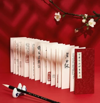 Jin Yong Works Seal Collection - Master Seals from Past Dynasties with Jin Yong's Personal Inscriptions and Annotations, Xuan Paper Accordion Binding, Calligraphy and Seal Carving Collector's Album, Niche Cultural Gift