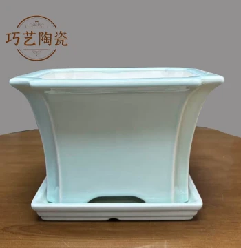 Yixing Premium Zisha Flower Pot, Large Square with Tray Base, Minimalist Style, Large Opening, High-End Ceramic Bonsai Pot