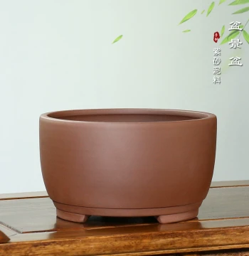 Yixing Purple Clay Flower Pot – Round-Mouth Extra-Large Ceramic Planter for Orchids, Bonsai, Succulents, and Mature Green Plants
