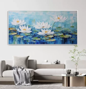 Dafen Village Pure Hand-Painted Oil Painting Monet Water Lilies Floral, Living Room Decorative Art, Sofa Background Wall Hanging, Bedroom Mural