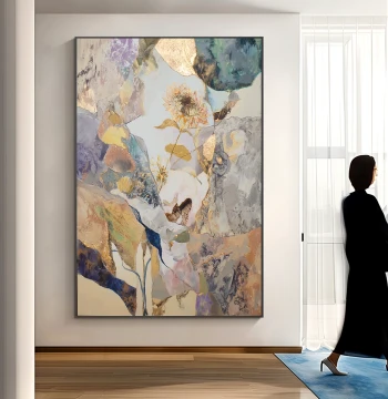 Dafen Village Hand-Painted Oil Painting for Living Room Decor, High-End Textured Colorful Mural for Entryway Background Wall, Art Hanging Picture