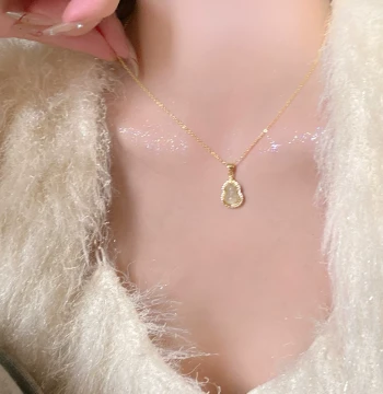 Golden Branches and Jade Leaves ~ Gold Gourd Necklace for Women, Leaf Jade Pendant Necklace, High-End Sense Light Luxury Niche Jewelry