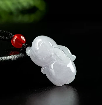 Cuiyingfu Natural Burmese Grade A Jadeite Rabbit Zodiac 3D Pendant Ice-Translucent Jade Cute Drop DW61
