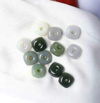 Natural Hetian Jade Qinghai Material Green Jade Smoke-Gray Carved Square Buckle Pendant. Women's Jade Hanging Ornament and Gift.