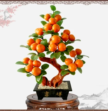 Jade Carving Orange Tree Ornament. Creative Bonsai in New Chinese Style for Bedroom, Company, Business, and Coffee Table Display.