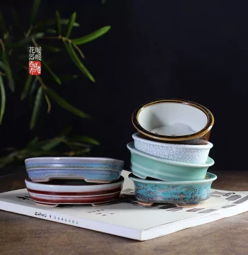 ['3 Oval Pot Styles'] Nuannuan Selected Glazed Ceramic Micro Planters, Multi-Color Succulent Bonsai and Acorus for Desktop