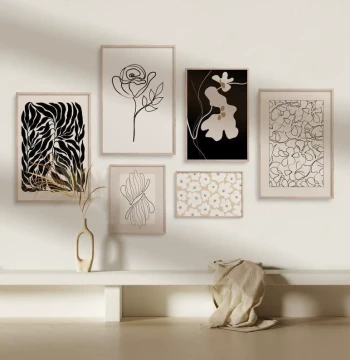 Nordic Niche Retro Abstract Geometric Hand-Painted Floral Line Art - Decorative Wall Painting for Apartment Living Room Background