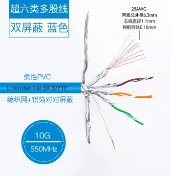 Super Cat 6/7 Dual-Shield Network Cable, Multi-Strand S/FTP Network Twisted Pair, Gigabit Transmission, 6 Colors High-Flexibility PVC