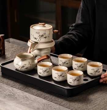 Ru Kiln Automatic Tea Set, Premium Household Ceramic Teapot with Kung Fu Tea Cups, 2026 New Lazy Brewing Gadget
