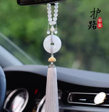 Premium Jade Safety Buckle Car Hanging Ornament for Rearview Mirror, Unisex Vehicle Decor