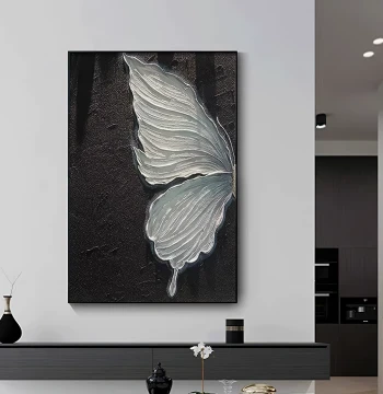 Premium Hand-Painted Living Room Decor, Black and White 3D Abstract Grand Wall Art for Entryway and Hallway